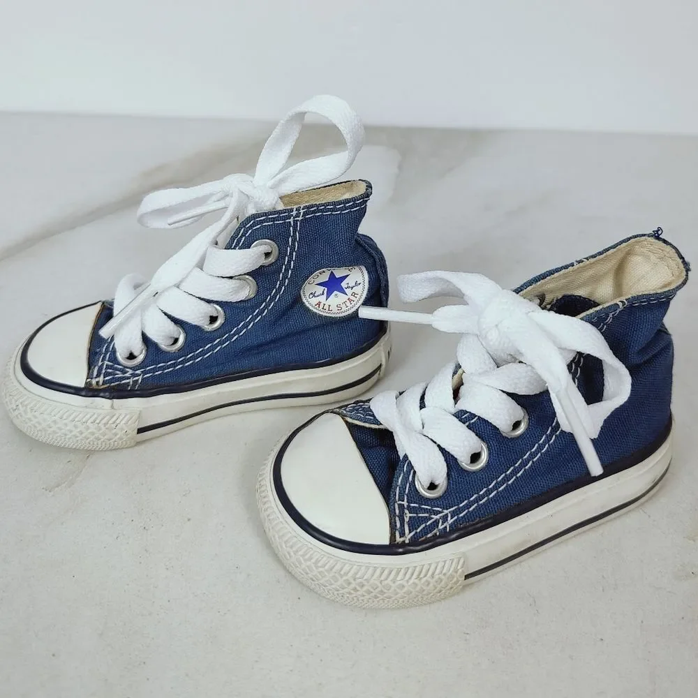 Converse Baby Infant Chuck Taylor All Star Hi Shoes Navy White, Sz 2